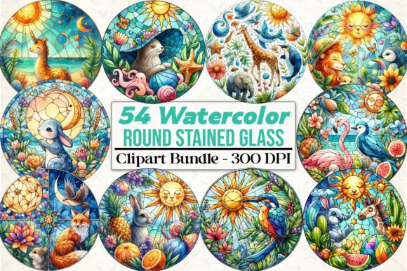 Captivating Summer Decor: Round Stained Glass Animals PNG
