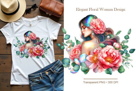 Elegant Floral Woman Sublimation PNG: Design Applications