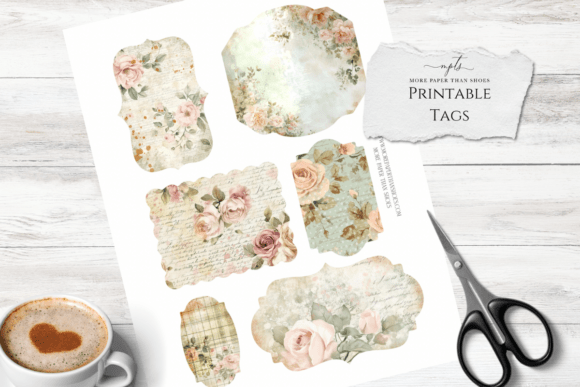 Rose-Themed Vintage Tags for Junk Journals