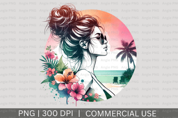 Summer Beach Messy Bun Mom Life PNG: Capture Relaxed Vibes